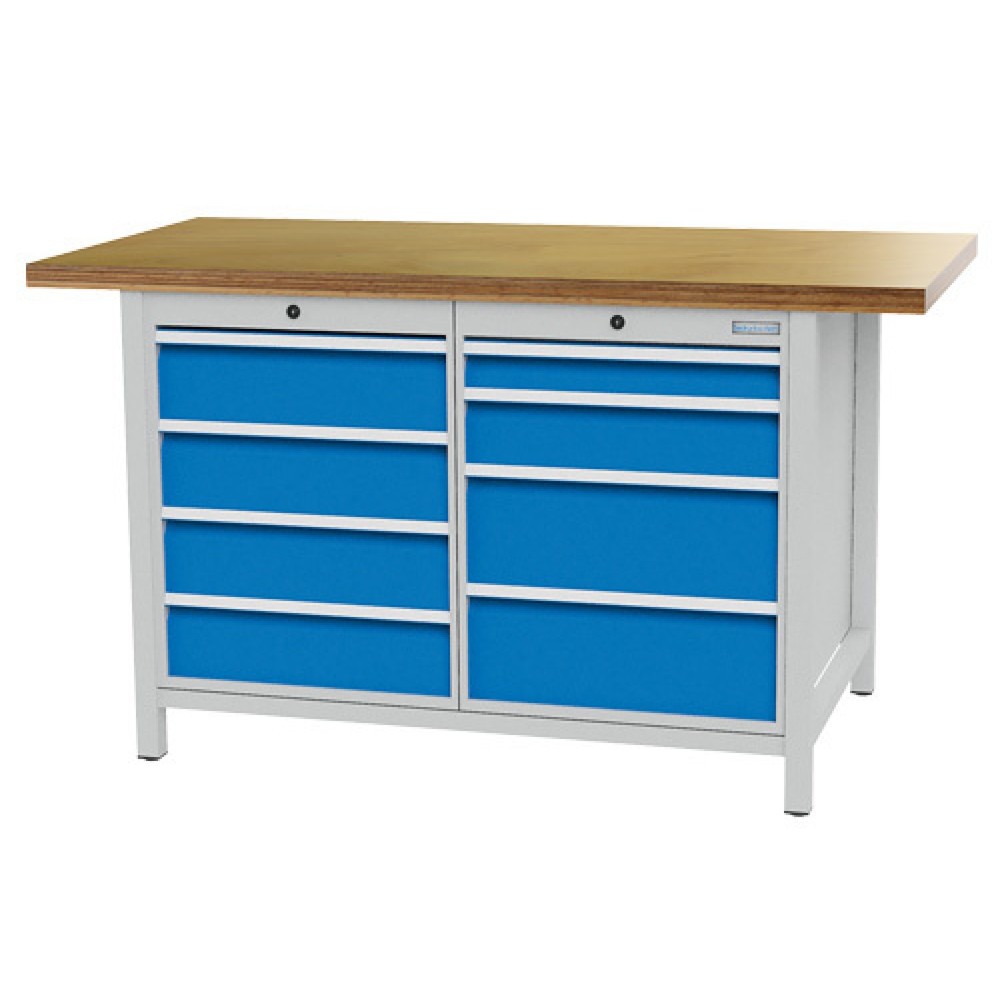Product afbeelding: Kastwerkbank Bedrunka+Hirth R 18-24, hxbxd 859 x 1.500 x 750 mm, lichtgrijs, lichtblauw, 8 lades 1x75 + 1x125 + 4x150 + 2x200 mm