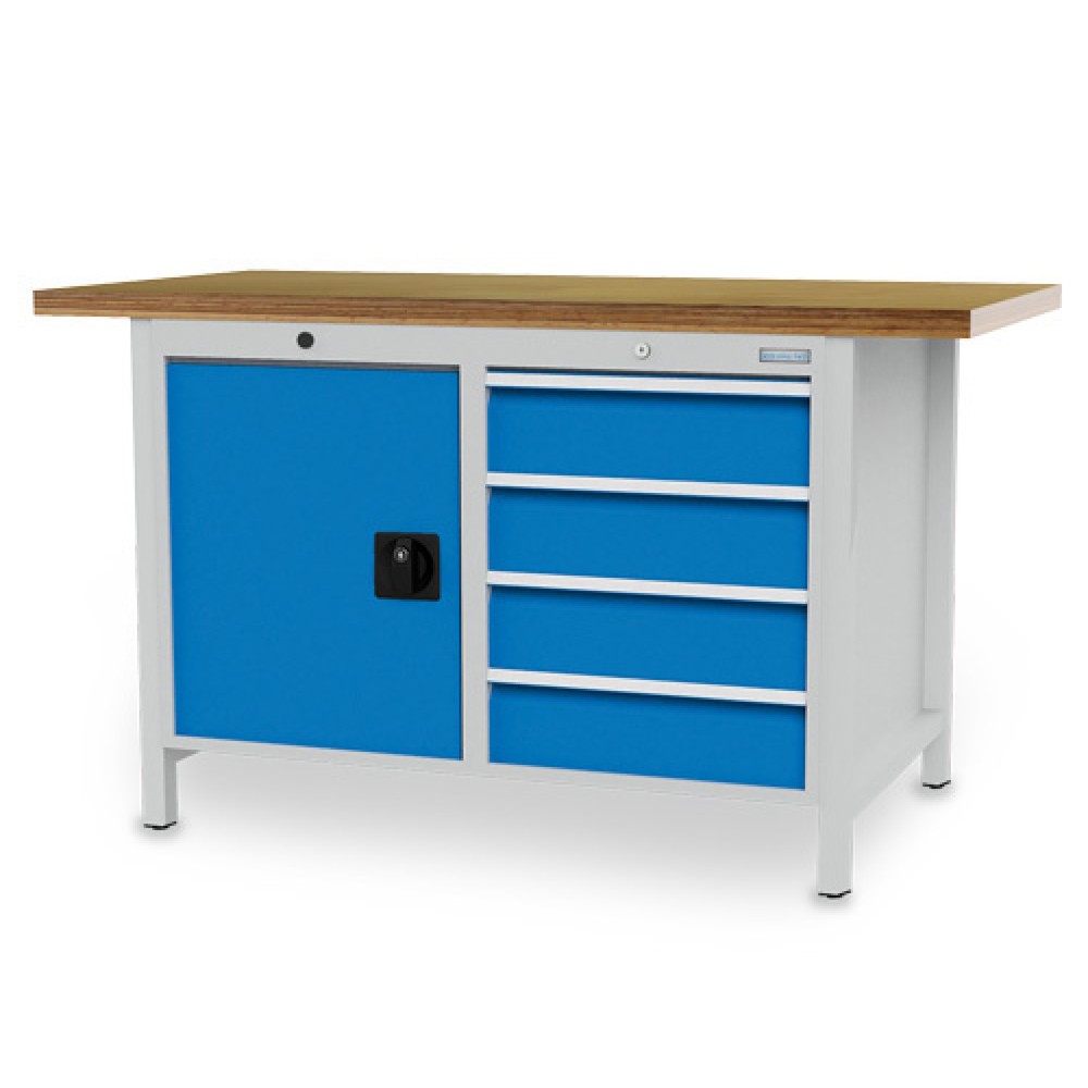 Product afbeelding: Kastwerkbank Bedrunka+Hirth R 18-24, hxbxd 859 x 1.500 x 750 mm, lichtgrijs, lichtblauw, 4 lades 4x150 mm, 1 draaideur 1x600 mm