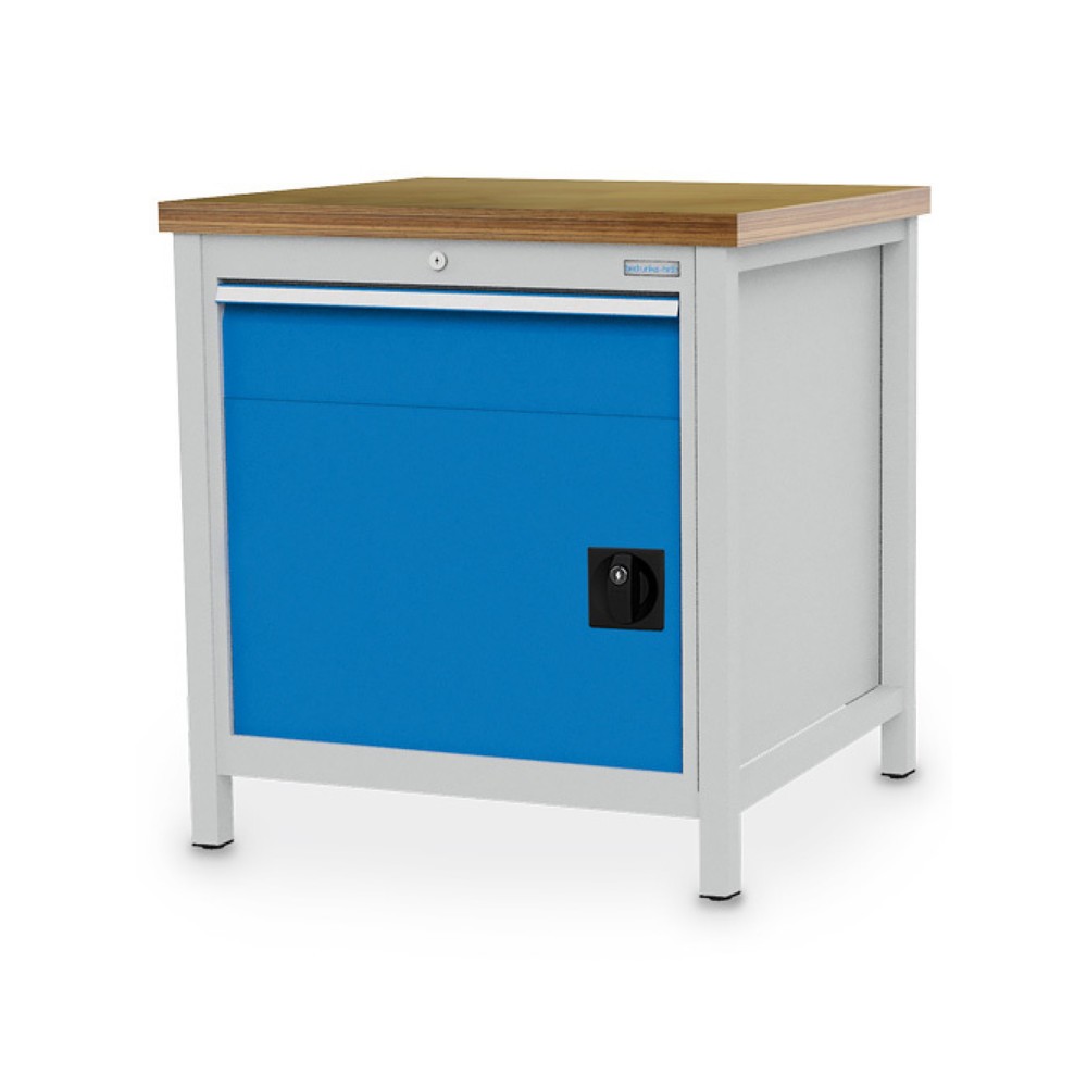 Product afbeelding: Kastwerkbank Bedrunka+Hirth R 24-24, hxbxd 859 x 810 x 750 mm, lichtgrijs, lichtblauw, 1 lade 1x150 mm, 1 draaideur 1x450 mm