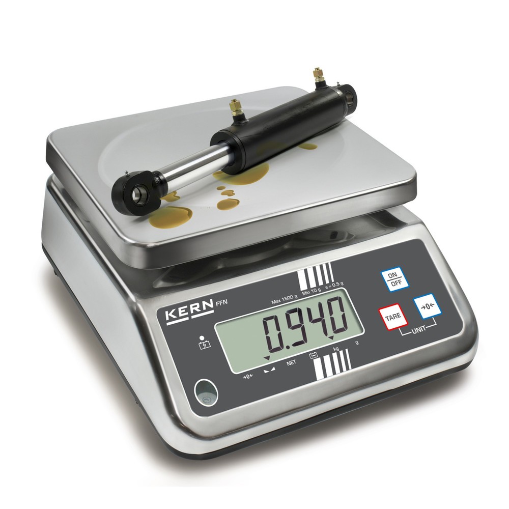 N° de l'image du produit 4 : KERN Balance de comptoir en acier inoxydable FFN 3K0.5IPN, classe de protection IP 65, plage de pesée max. 3 kg