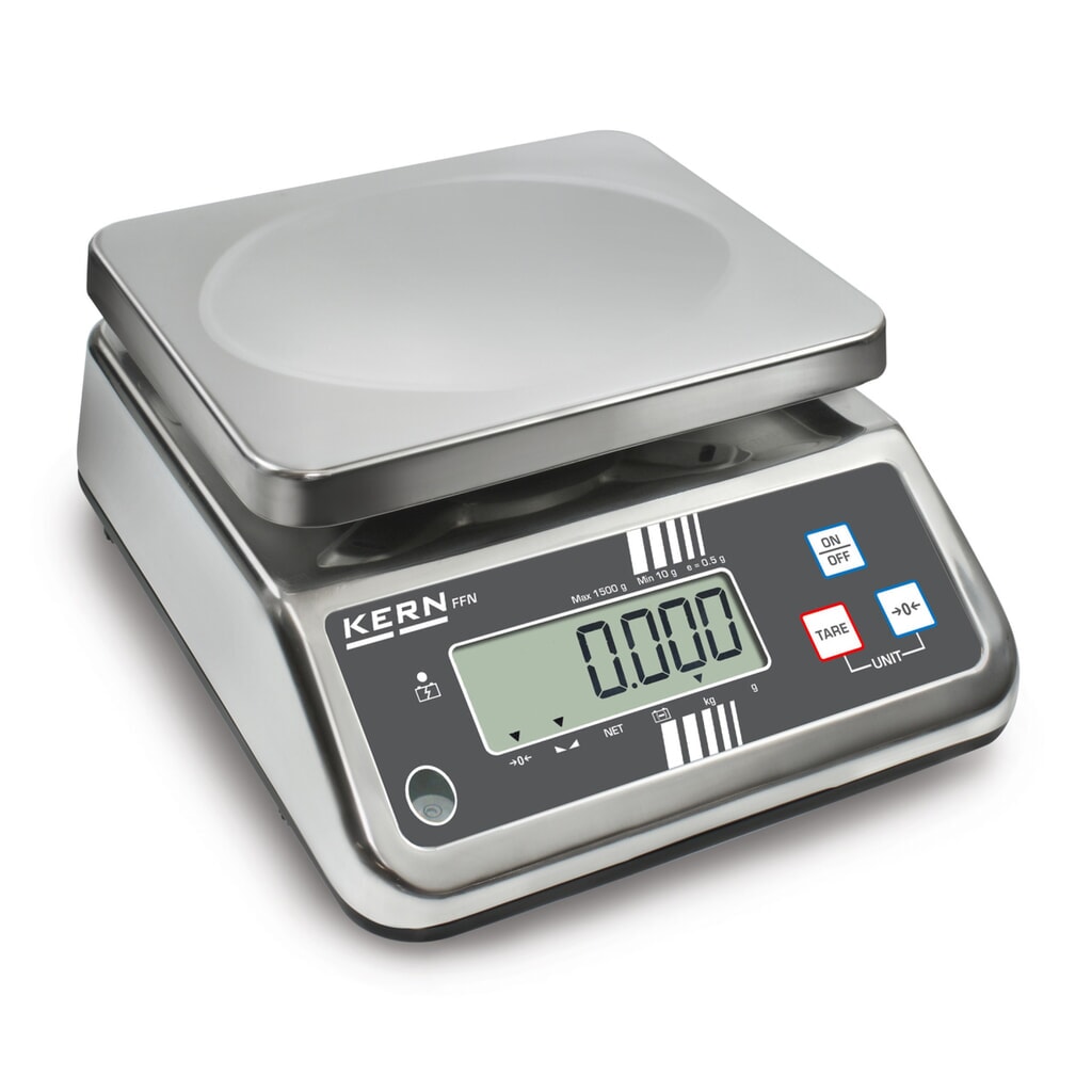 KERN Edelstahl-Tischwaage FFN 3K0.5IPN, Schutzklasse IP 65, Wägebereich max. 3 kg Produktabbildung: KERN Edelstahl-Tischwaage FFN 3K0.5IPN, Schutzklasse IP 65, Wägebereich max. 3 kg