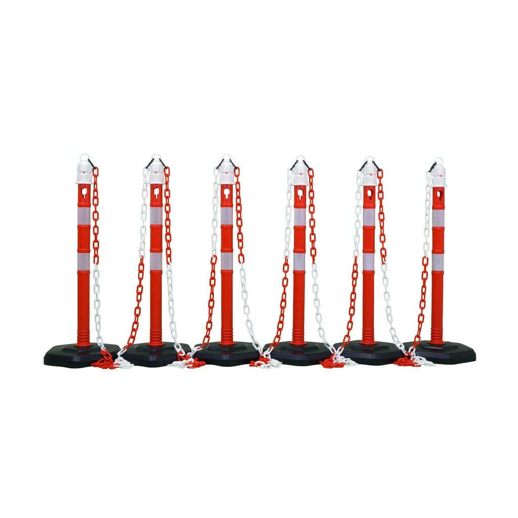 Produktabbildung: Kettenständer-Set Premium, 4 Ständer rot/weiß, 3 Ketten à 3 m