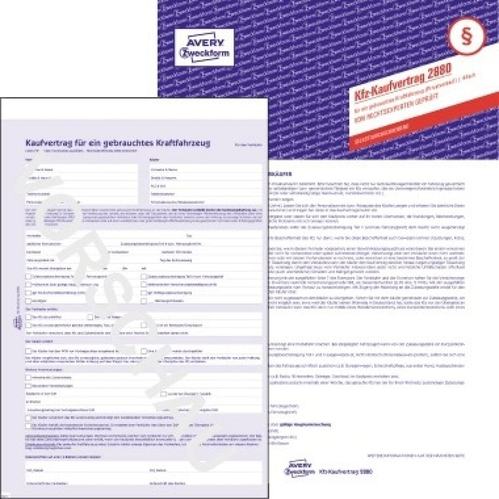Avery Zweckform Kaufvertrag 2880 DIN A4 4x4Blatt Produktabbildung: Avery Zweckform Kaufvertrag 2880 DIN A4 4x4Blatt