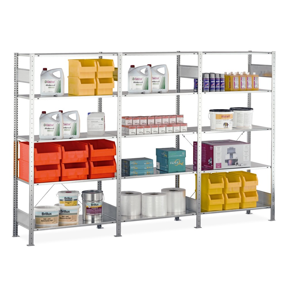 Illustration du produit: SCHULTE Rayonnage à tablettes galvanisé en kit complet, avec 15 tablettes en tôle d’acier, charge par tablette 150 kg, HxlxP 2 000 x 3 072 x 336 mm
