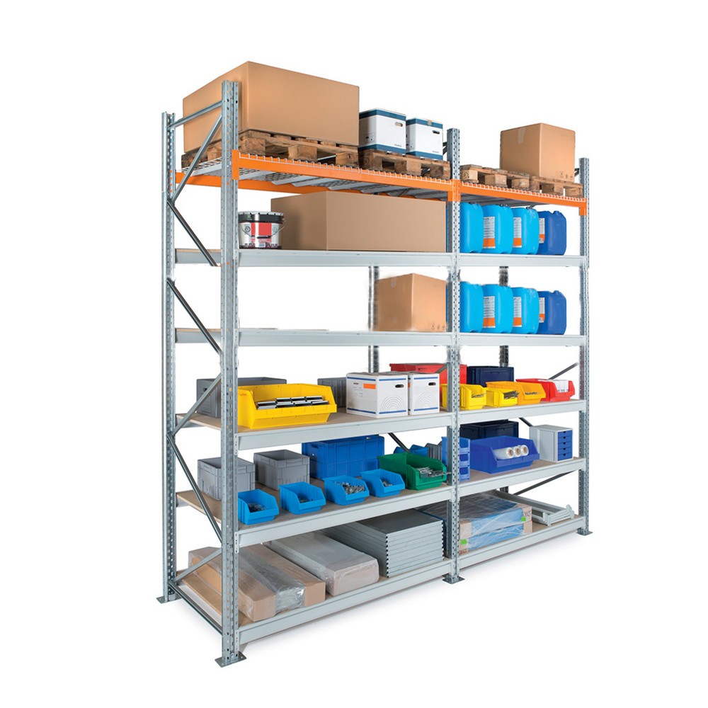 N° de l'image du produit 5 : Kit complet de rayonnage hybride ManOrga, rayonnage grande portée et à palettes XXL, HxlxP 3 000 x 10 800 x 1 100 mm