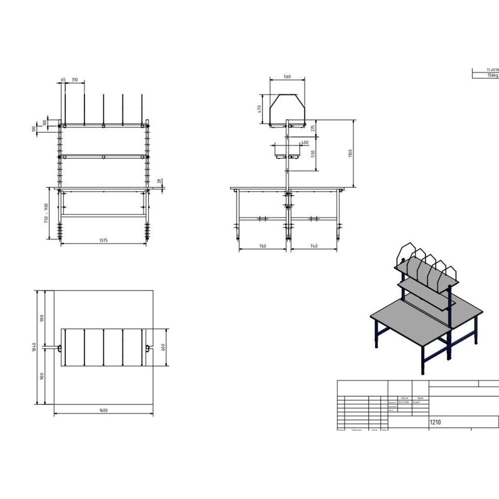 N° de l'image du produit 4 : DAHMEN Table d’emballage Classic réglable manuellement en hauteur, double face, Kit complet, H x l x P 700-950 x 1 600 x 1.840 mm