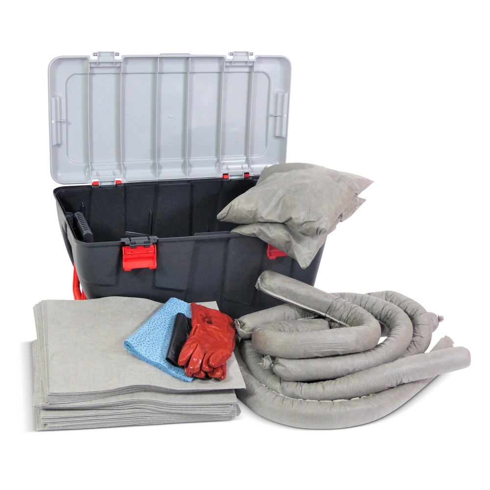 Illustration du produit: Kit d’urgence pour huiles, capacité d’absorption 75 litres, valise à roulettes