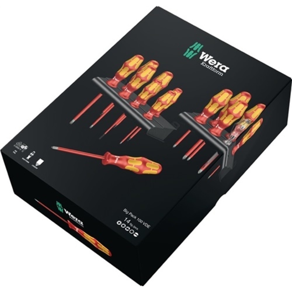 N° de l'image du produit 2 : Jeu de tournevis Kraftform Big Pack 100 VDE 16 pièces fente/PH/PZD/TX/+-(SL/PZD)
