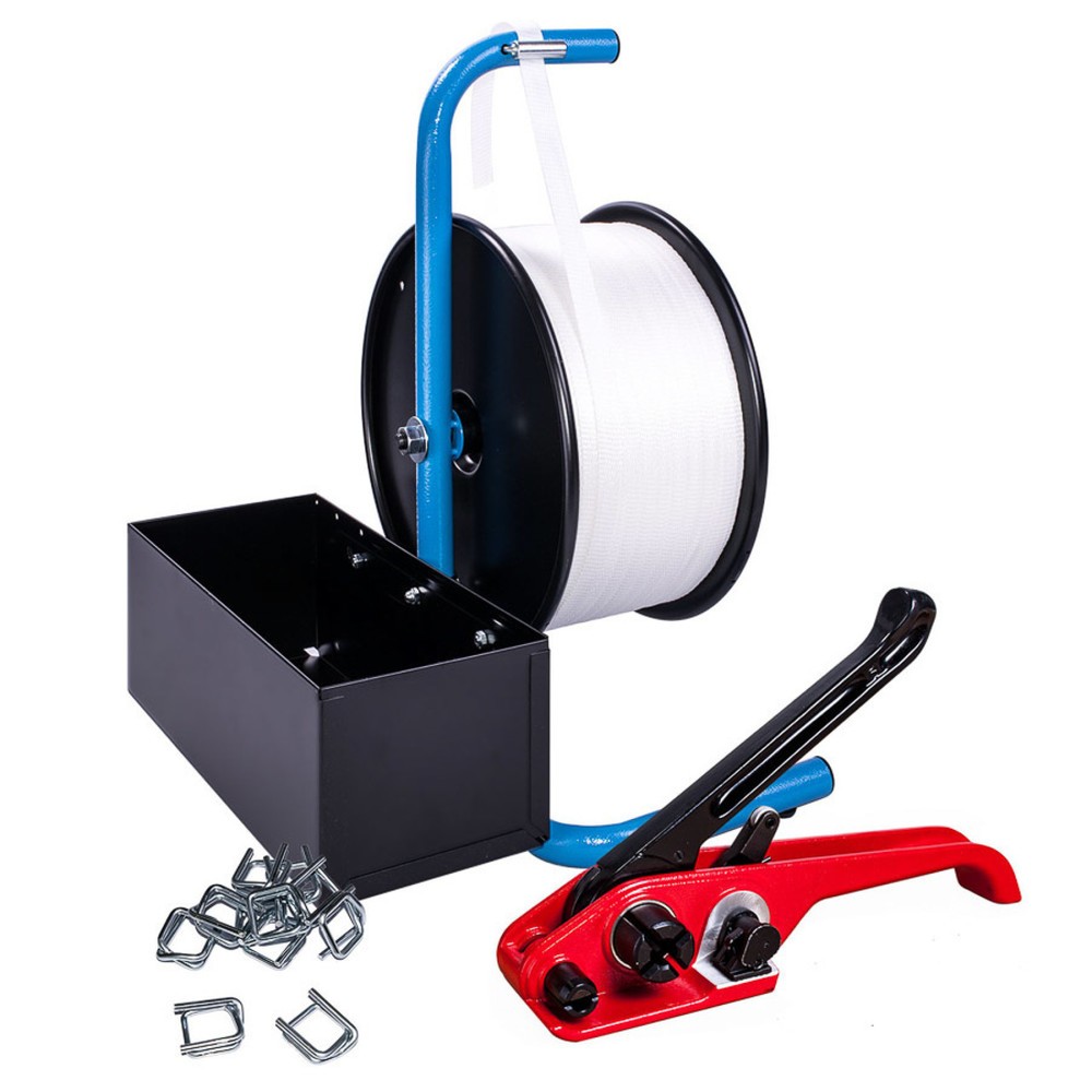 Illustration du produit: Kit débutant cerclage avec feuillard textile, feuillard structuré collé, largeur de bande 13 mm