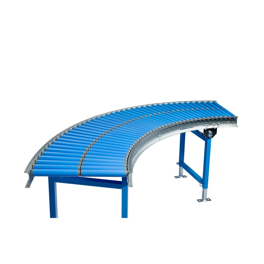 Produktabbildung: Klein-Rollenbahn, Kunststoffrollen, 45° Kurve, Gewindeachse, Ø 30 mm, Bahnbreite 500 mm