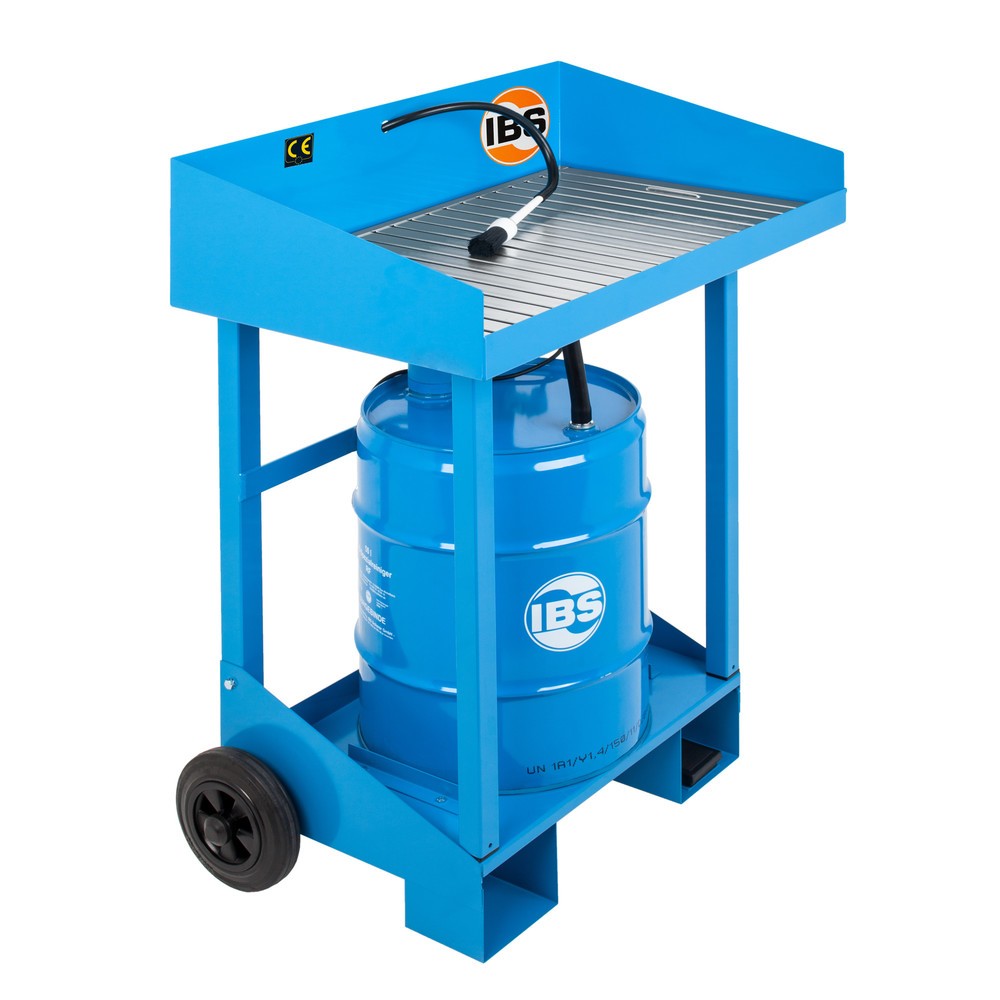 Produktabbildung: IBS-Kleinteilereiniger für 50-Liter-Fässer, mobil, Stahlblech, inklusive 50 l Spezialreiniger
