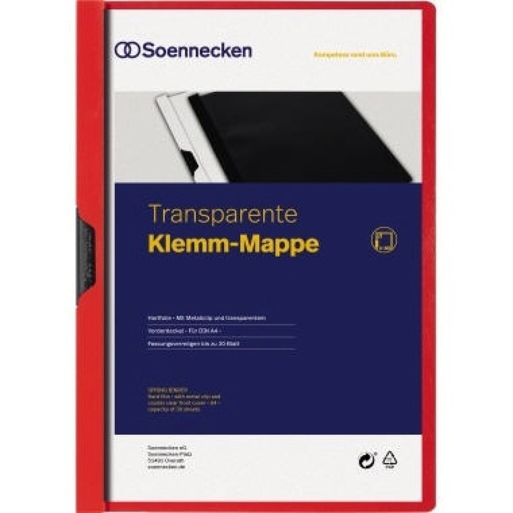 Produktabbildung: Soennecken Klemmmappe 3316 DIN A4 bis 30Blatt PVC rot