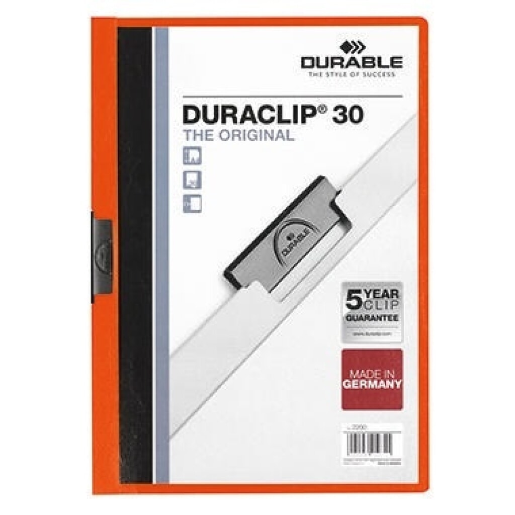 DURABLE Klemmmappe DURACLIP 30 220009 DIN A4 Polyethylen orange Produktabbildung: DURABLE Klemmmappe DURACLIP 30 220009 DIN A4 Polyethylen orange