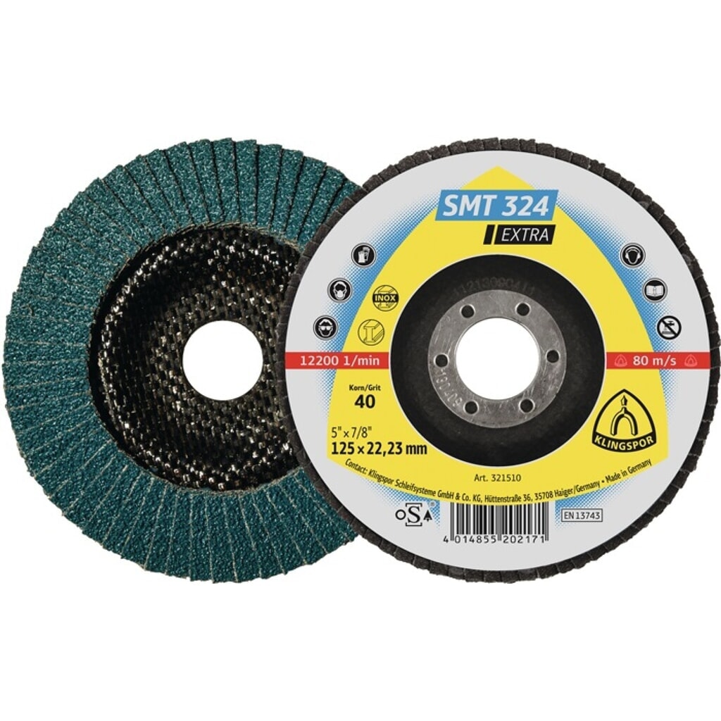 Fcherscheibe SMT 324 Extra D115mm K60 12Grad gewlbt INOX ZK Produktabbildung: Fcherscheibe SMT 324 Extra D115mm K60 12Grad gewlbt INOX ZK