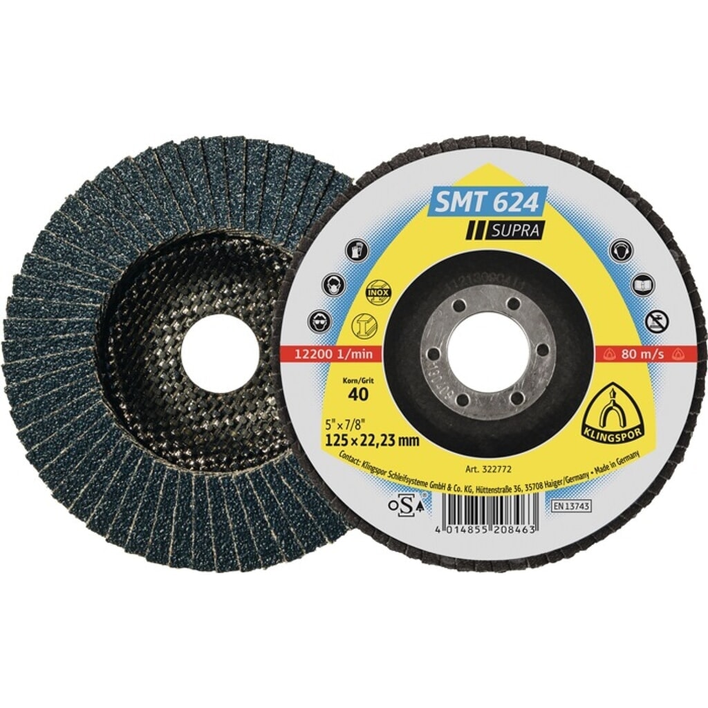 Fcherscheibe SMT 624 Supra D115mm K40 12Grad gewlbt INOX ZK Produktabbildung: Fcherscheibe SMT 624 Supra D115mm K40 12Grad gewlbt INOX ZK