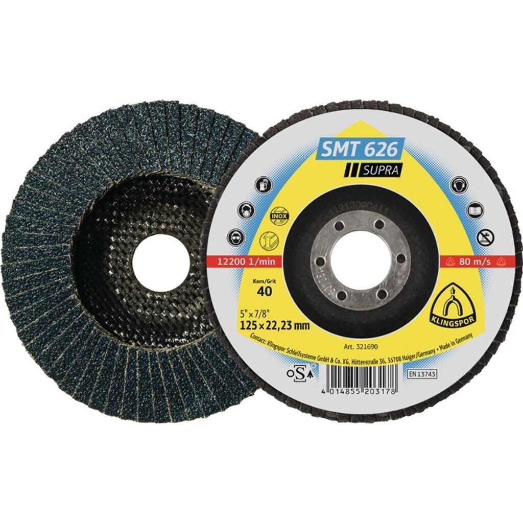 Fcherscheibe SMT 626 Supra D115mm K120 6Grad gewlbt INOX ZK Produktabbildung: Fcherscheibe SMT 626 Supra D115mm K120 6Grad gewlbt INOX ZK