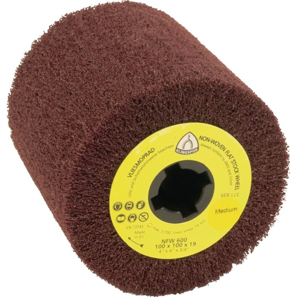KLINGSPOR Satinierwalze NFW 600 S, Ø100xB100mm, coarse, 19 mm Produktabbildung: KLINGSPOR Satinierwalze NFW 600 S, Ø100xB100mm, coarse, 19 mm