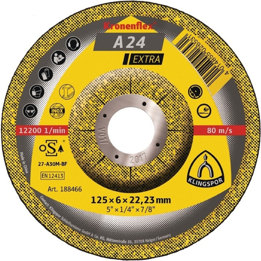 Produktabbildung: KLINGSPOR Schruppscheibe A 24 Extra D115xS6mm gekr.STA Bohr.22,23mm