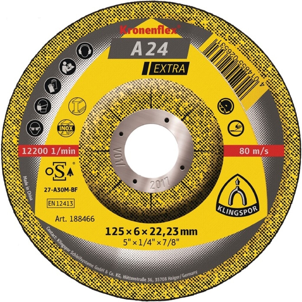 KLINGSPOR Schruppscheibe A 24 Extra D115xS6mm gekr.STA Bohr.22,23mm Produktabbildung: KLINGSPOR Schruppscheibe A 24 Extra D115xS6mm gekr.STA Bohr.22,23mm