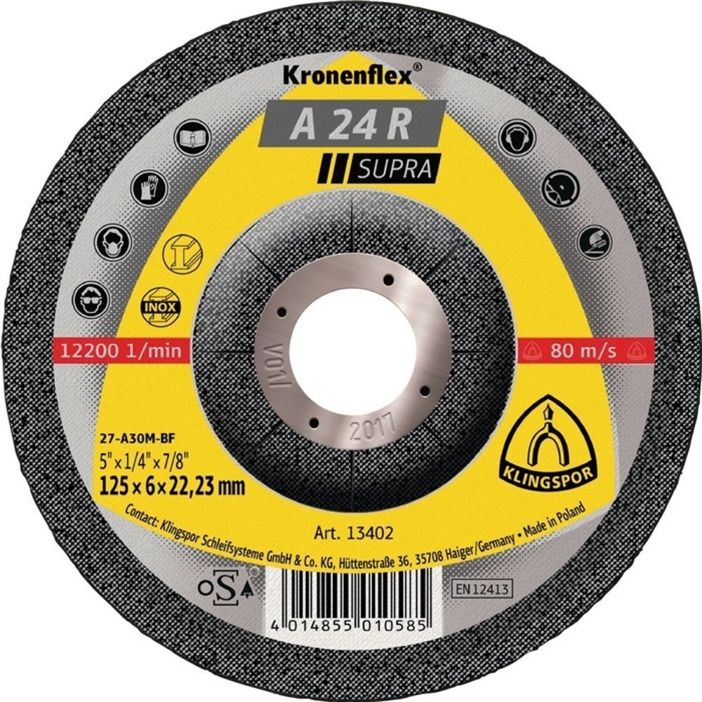 Produktabbildung: KLINGSPOR Schruppscheibe A 24 R Supra D125xS4mm gekr.STA Bohr.22,23mm