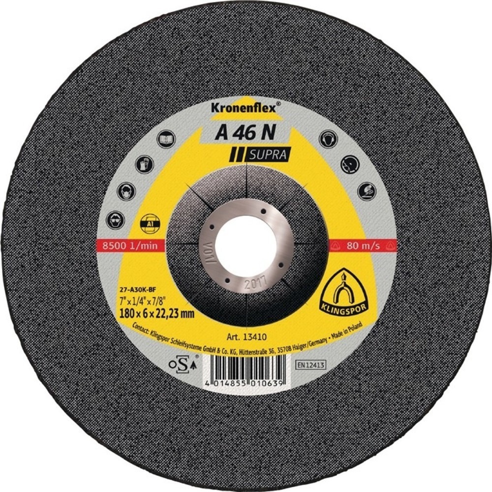 Produktabbildung: KLINGSPOR Schruppscheibe A 46 N Supra D125xS6mm gekr.Alu.Bohr.22,23mm