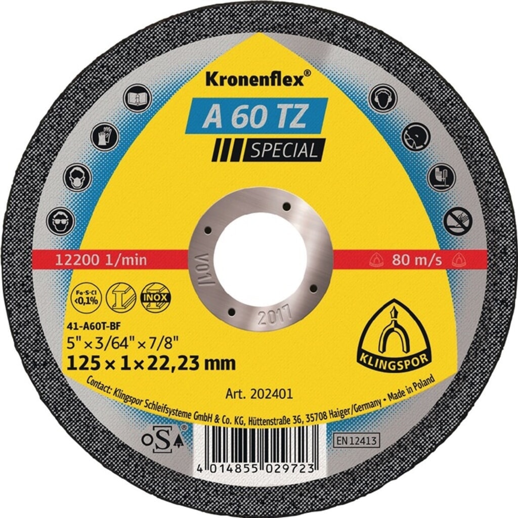 KLINGSPOR Trennscheibe A 60 TZ Special D115x1mm ger.INOX Bohr.22,23mm Produktabbildung: KLINGSPOR Trennscheibe A 60 TZ Special D115x1mm ger.INOX Bohr.22,23mm