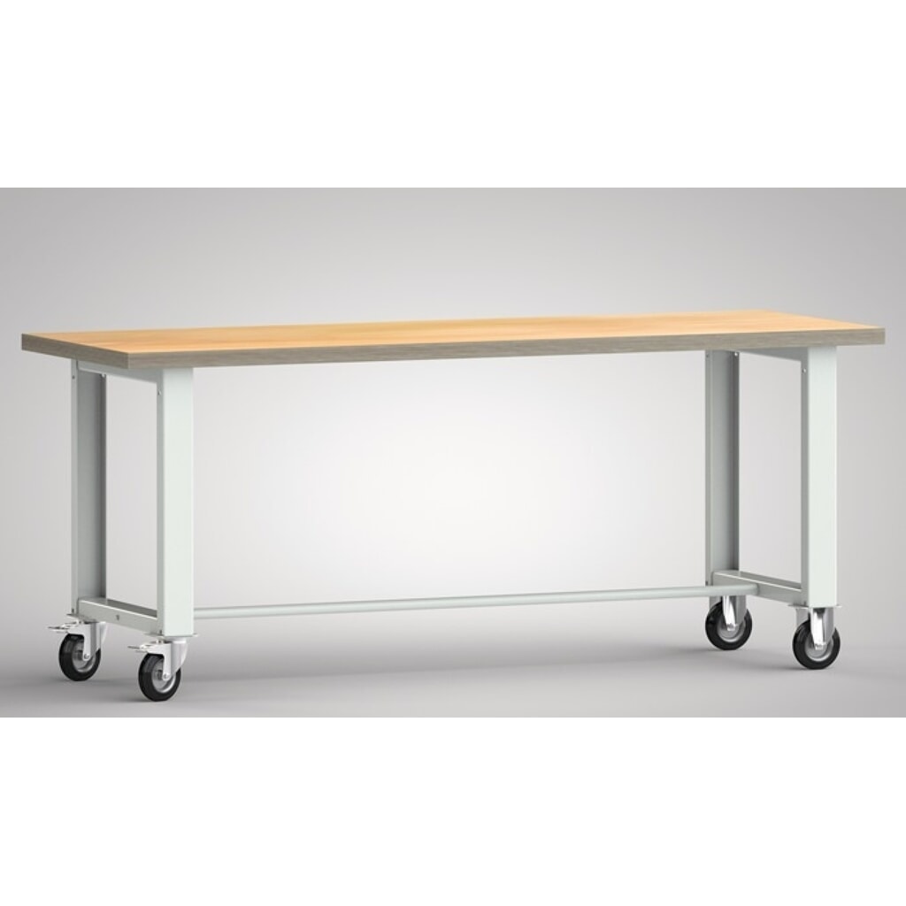Produktabbildung: KLW-LUTZ Betriebseinrichtungen Werkbank, lichtgrau, RAL 7035, B2000xT700xH840mm Buche Multiplex, Bock-u.Lenkrollen, Vollgummi Ø 125 mm