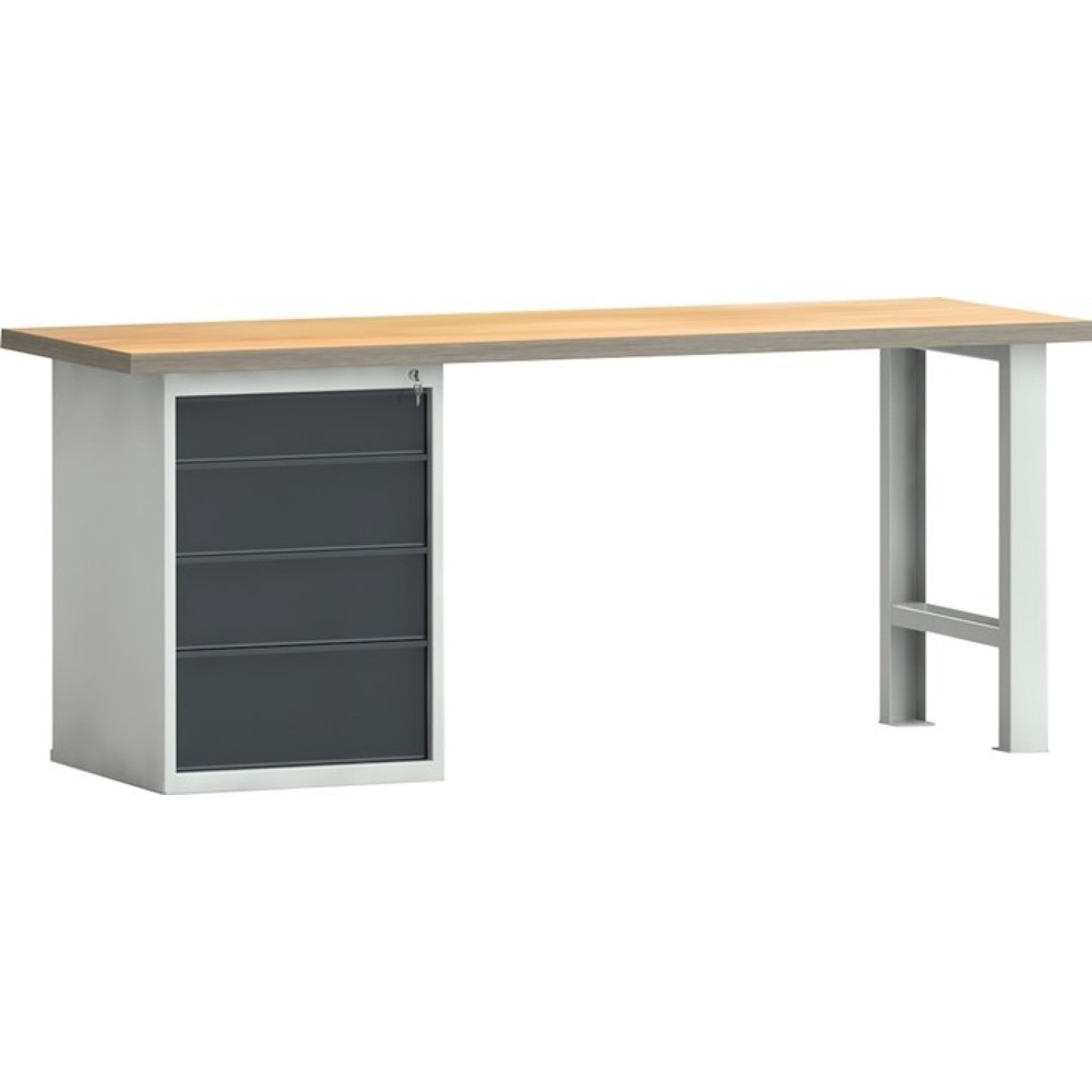 Produktabbildung: KLW-LUTZ Betriebseinrichtungen Werkbank PW 700, lichtgrau, RAL 7035, B2000xT700xH840mm Buche Multiplex, anthrazitgrau, RAL 7016 4 Schubl.