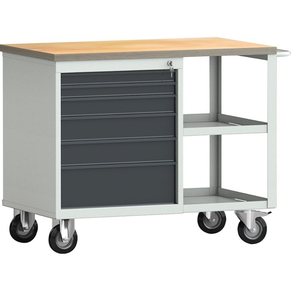 Produktabbildung: KLW-LUTZ Betriebseinrichtungen Werkbank PW 700, lichtgrau, RAL 7035, B1000xT620xH805mm Buche Multiplex, anthrazitgrau, RAL 7016 6 Schubl.