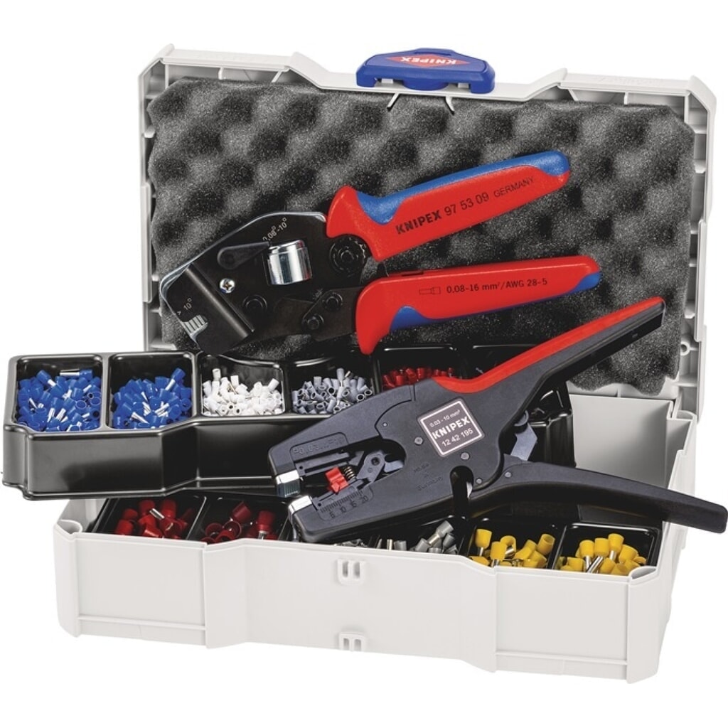 KNIPEX Aderendhülsensortiment, Crimpzange 195 mm, Abisolierzange, 1252 teilig 0,50 - 10,00 mm², im Systainer Produktabbildung: KNIPEX Aderendhülsensortiment, Crimpzange 195 mm, Abisolierzange, 1252 teilig 0,50 - 10,00 mm², im Systainer