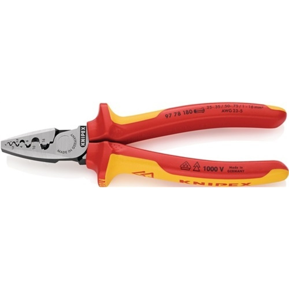 Produktabbildung Nr. 1: Aderendhülsenzange L.180mm 0,25-16,0 (AWG 23-5) mm² pol.2K-Hülle VDE KNIPEX