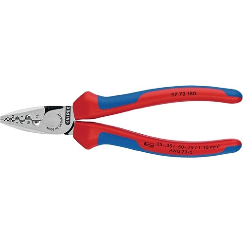 Aderendhülsenzange L.180mm 0,25-16,0 (AWG 23-5) mm² pol.2K-Hülle KNIPEX Produktabbildung: Aderendhülsenzange L.180mm 0,25-16,0 (AWG 23-5) mm² pol.2K-Hülle KNIPEX