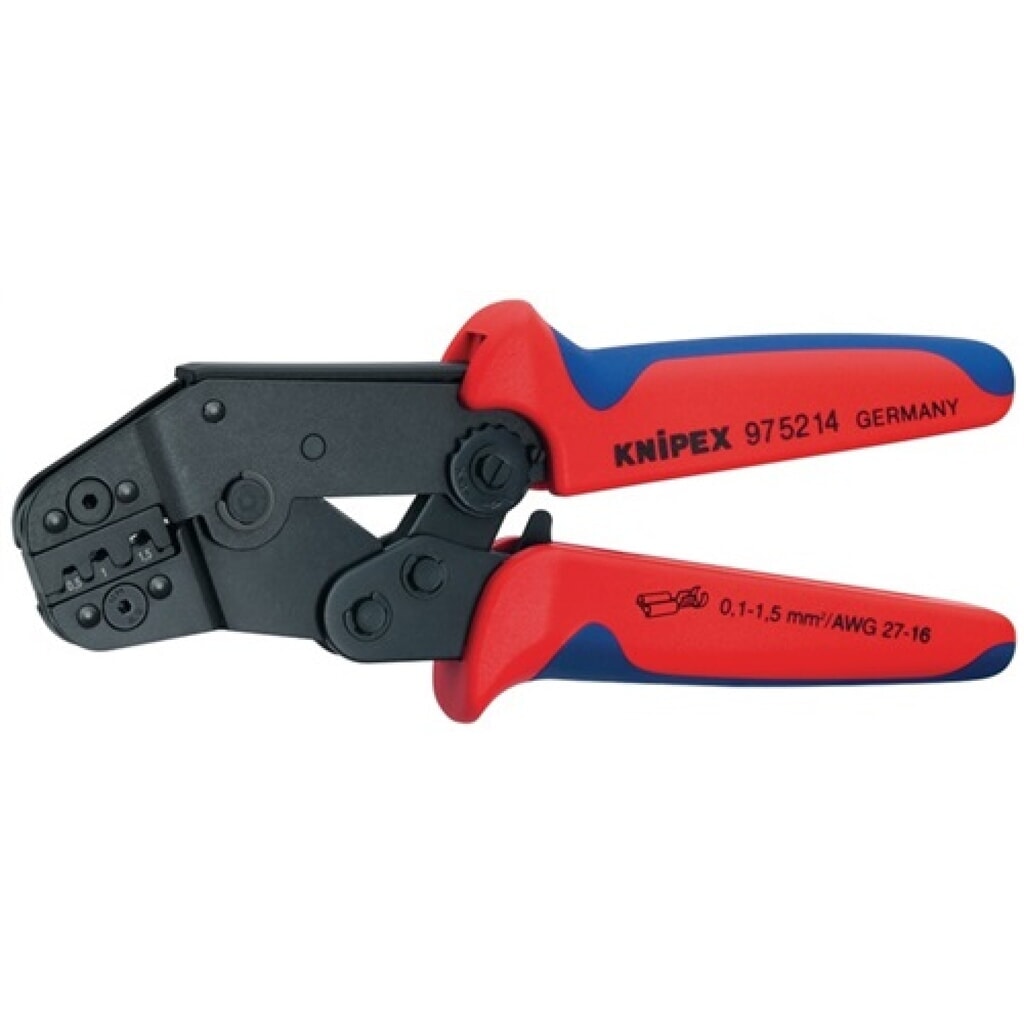 Crimp-Hebelzange L.195mm für unisol.Verbinder 2-K-Griffe Öffnungsfeder Knipex Produktabbildung: Crimp-Hebelzange L.195mm für unisol.Verbinder 2-K-Griffe Öffnungsfeder Knipex