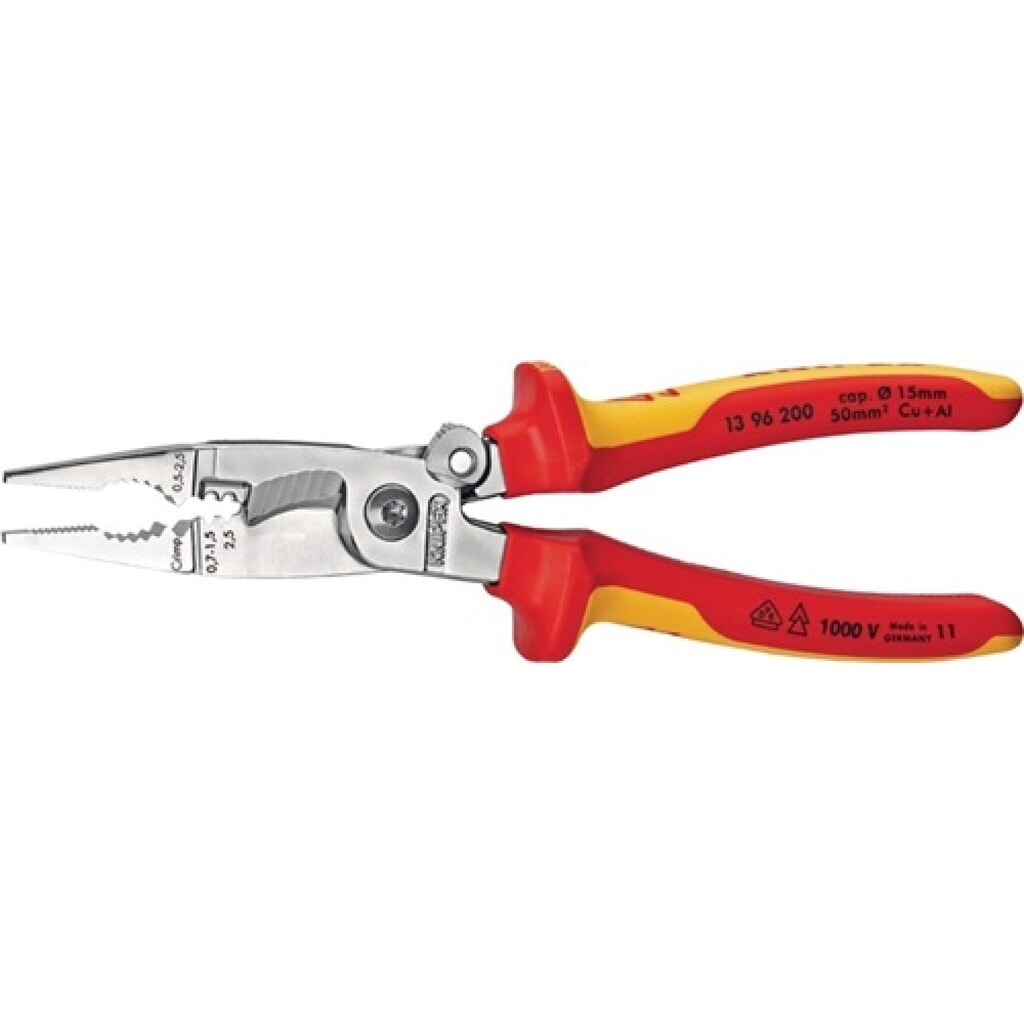 Elektroinstallationszange L.200mm VDE verchr.2K-Hülle m.Öffnungsf.KNIPEX Produktabbildung: Elektroinstallationszange L.200mm VDE verchr.2K-Hülle m.Öffnungsf.KNIPEX
