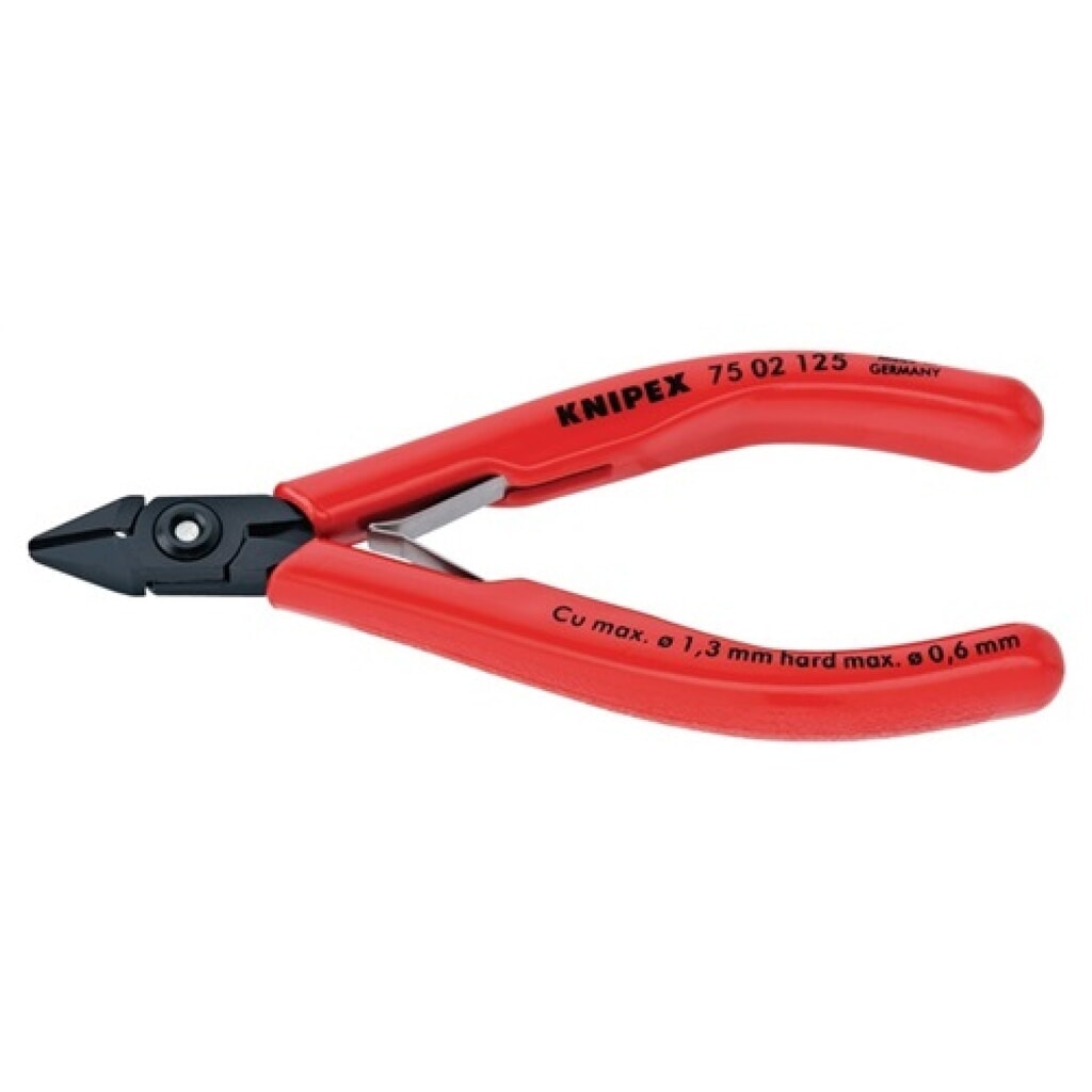 Elektron.Seitenschneider L.125mm m.Facette KNIPEX m.Klemme u. Ku.-Hüllen Produktabbildung: Elektron.Seitenschneider L.125mm m.Facette KNIPEX m.Klemme u. Ku.-Hüllen