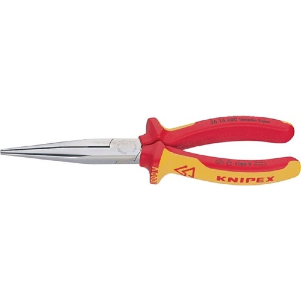 Flachrundzange L.200mm verchr.ger.VDE 2K-Hülle KNIPEX Produktabbildung: Flachrundzange L.200mm verchr.ger.VDE 2K-Hülle KNIPEX