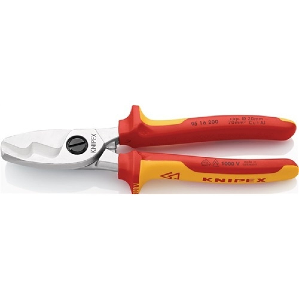 Produktabbildung Nr. 1: Kabelschere VDE L.200mm max.70mm2 Chrom m.Mehrkomp.-Hüllen KNIPEX m.Klemmschutz