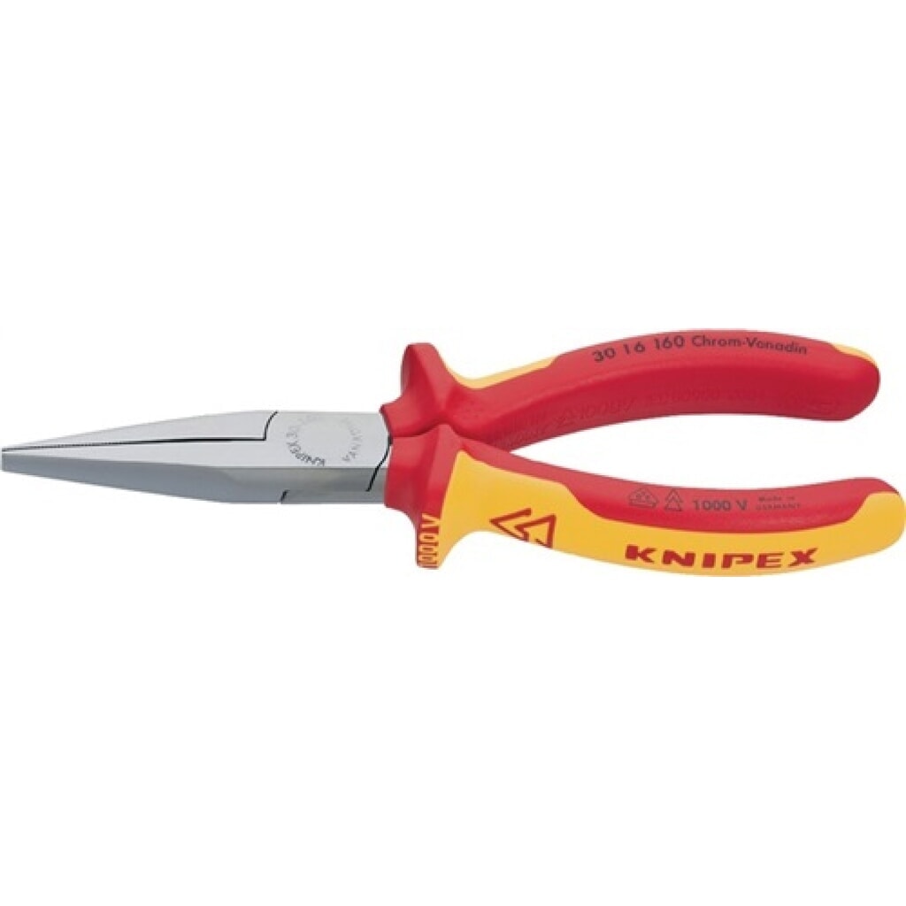 Langbeckzange Gesamt-L.160mm Form 1 Kopf verchr.lang,fl.VDE 2K-Hülle KNIPEX Produktabbildung: Langbeckzange Gesamt-L.160mm Form 1 Kopf verchr.lang,fl.VDE 2K-Hülle KNIPEX