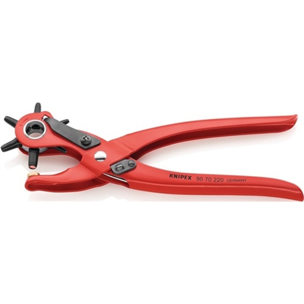 Revolverlochzange Gesamt-L.220mm Öffnungsfeder rot pulverbesch. Produktabbildung: Revolverlochzange Gesamt-L.220mm Öffnungsfeder rot pulverbesch.