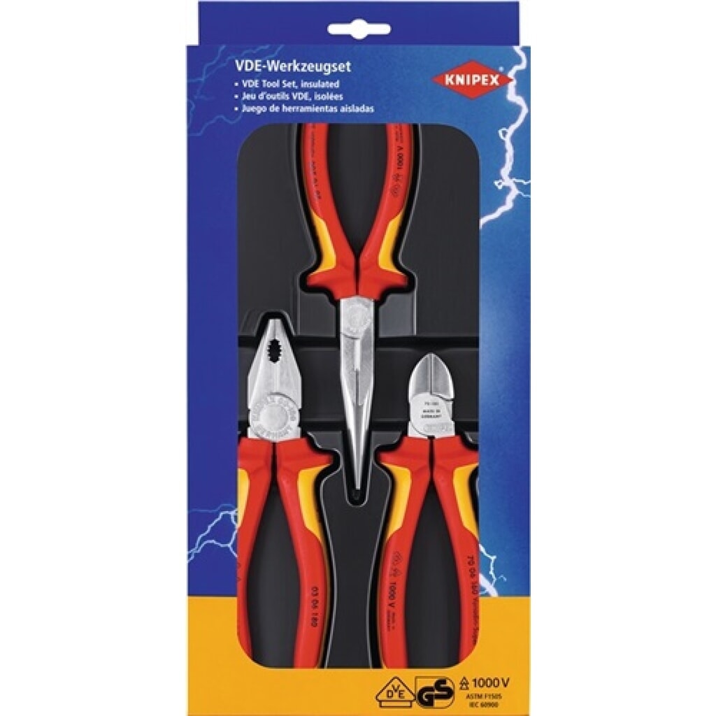Zangensatz Elektro-Paket Inh.3tlg.VDE verchr.Kunststofftiefziehteil KNIPEX Produktabbildung: Zangensatz Elektro-Paket Inh.3tlg.VDE verchr.Kunststofftiefziehteil KNIPEX