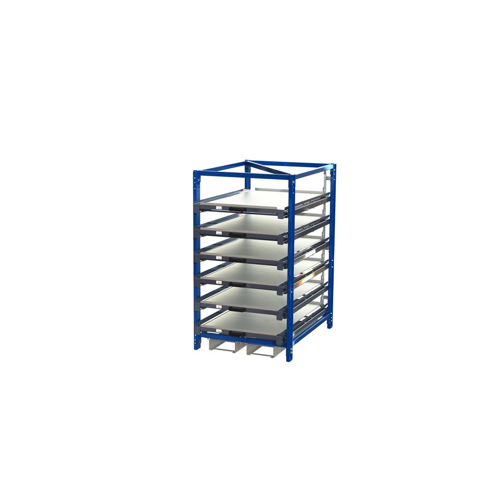 Zdjęcie produktu nr 1: Kompaktowy regał wysuwny z 6 szufladami (półkami), obciążenie półki 150 kg, wysokość 1700 mm, z kieszeniami do wprowadzania wideł