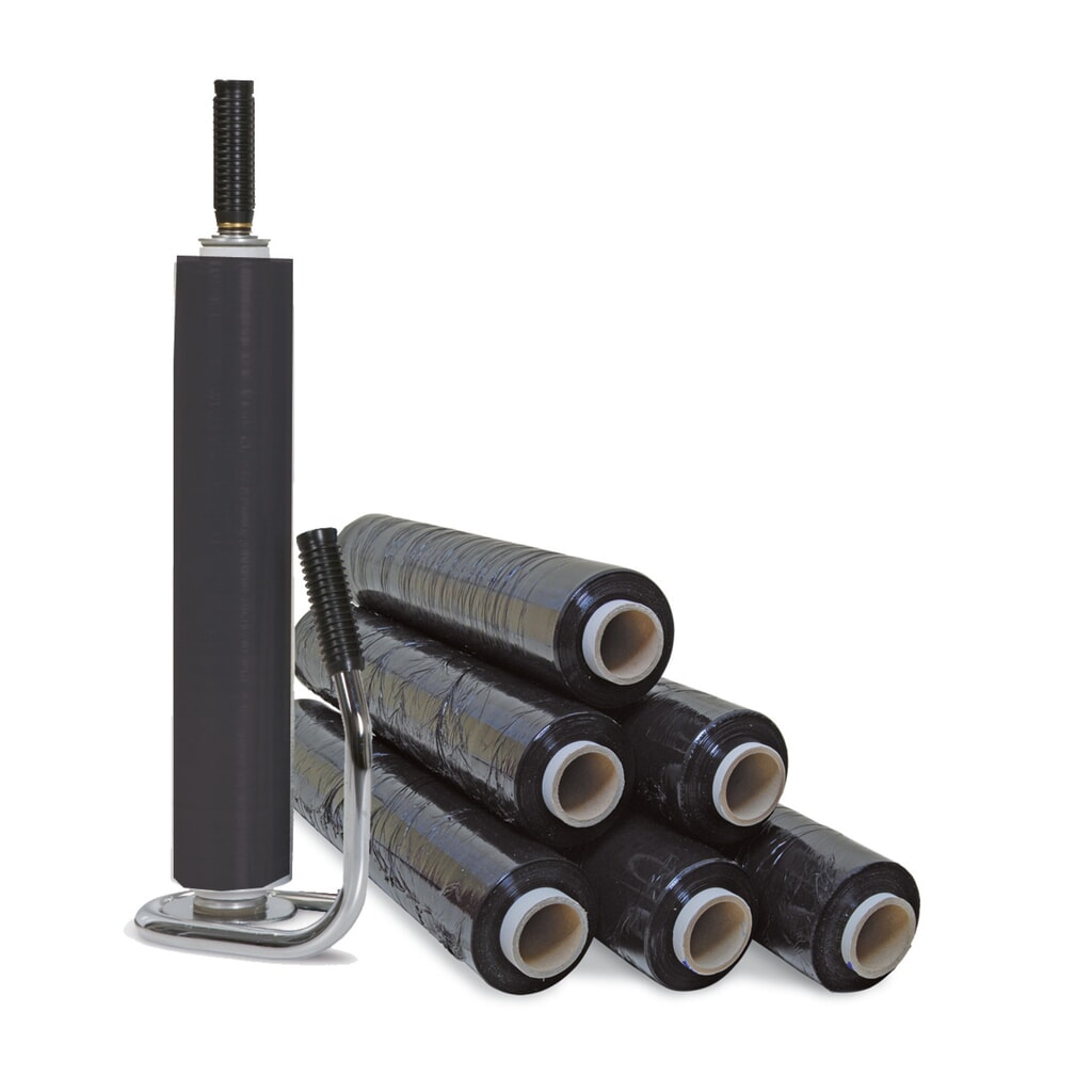 Komplett-Set Profi-Stretchfolien, inkl. 6 Rollen, 300 m/Rolle, schwarz Produktabbildung: Komplett-Set Profi-Stretchfolien, inkl. 6 Rollen, 300 m/Rolle, schwarz