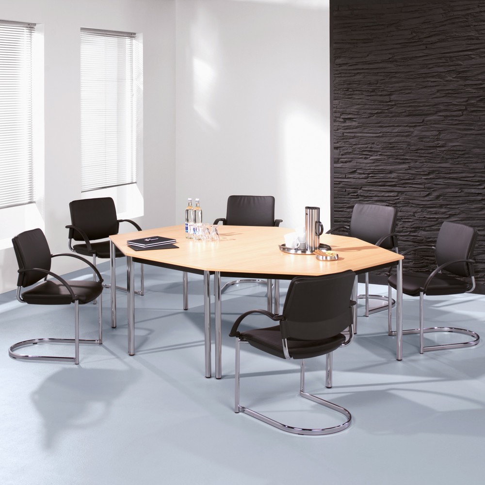 Produktabbildung: Hammerbacher Konferenztisch Premium, Rundrohr, BxT 1.600 x 800 mm, Buche/verchromt