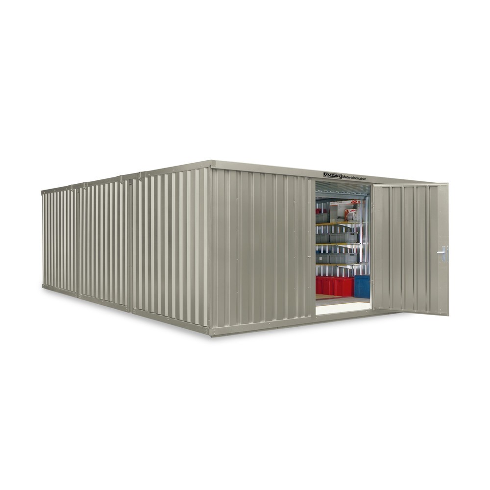 Zdjęcie produktu nr 1: Kompozycja kontenera materiałowego FLADAFI®, lakierowana, 3 moduły, wys. × szer. × gł. 2150 × 5080 × 6520 mm, wstępnie zmontowana, podłoga drewniana, kolor szarobiały