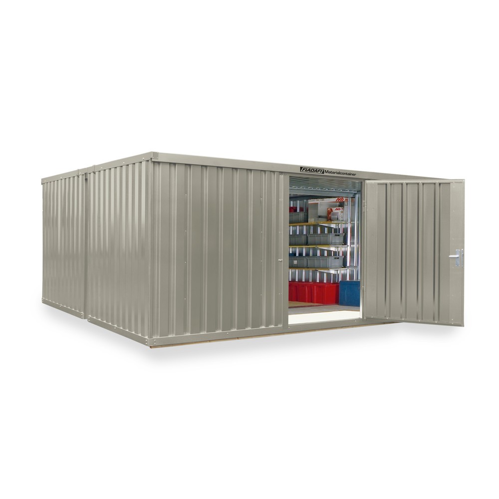 Zdjęcie produktu nr 1: Kompozycja kontenera materiałowego FLADAFI®, lakierowana, 2 moduły, wys. × szer. × gł. 2150 × 5080 × 4340 mm, wstępnie zmontowana, podłoga drewniana, kolor szarobiały