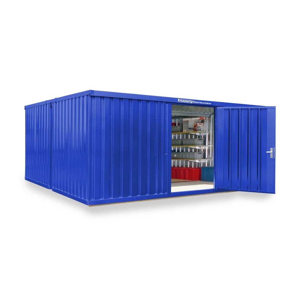 Zdjęcie produktu nr 1: Kompozycja kontenera materiałowego FLADAFI®, lakierowana, 2 moduły, wys. × szer. × gł. 2150 × 5080 × 4340 mm, wstępnie zmontowana, podłoga drewniana, kolor gencjanowy niebieski