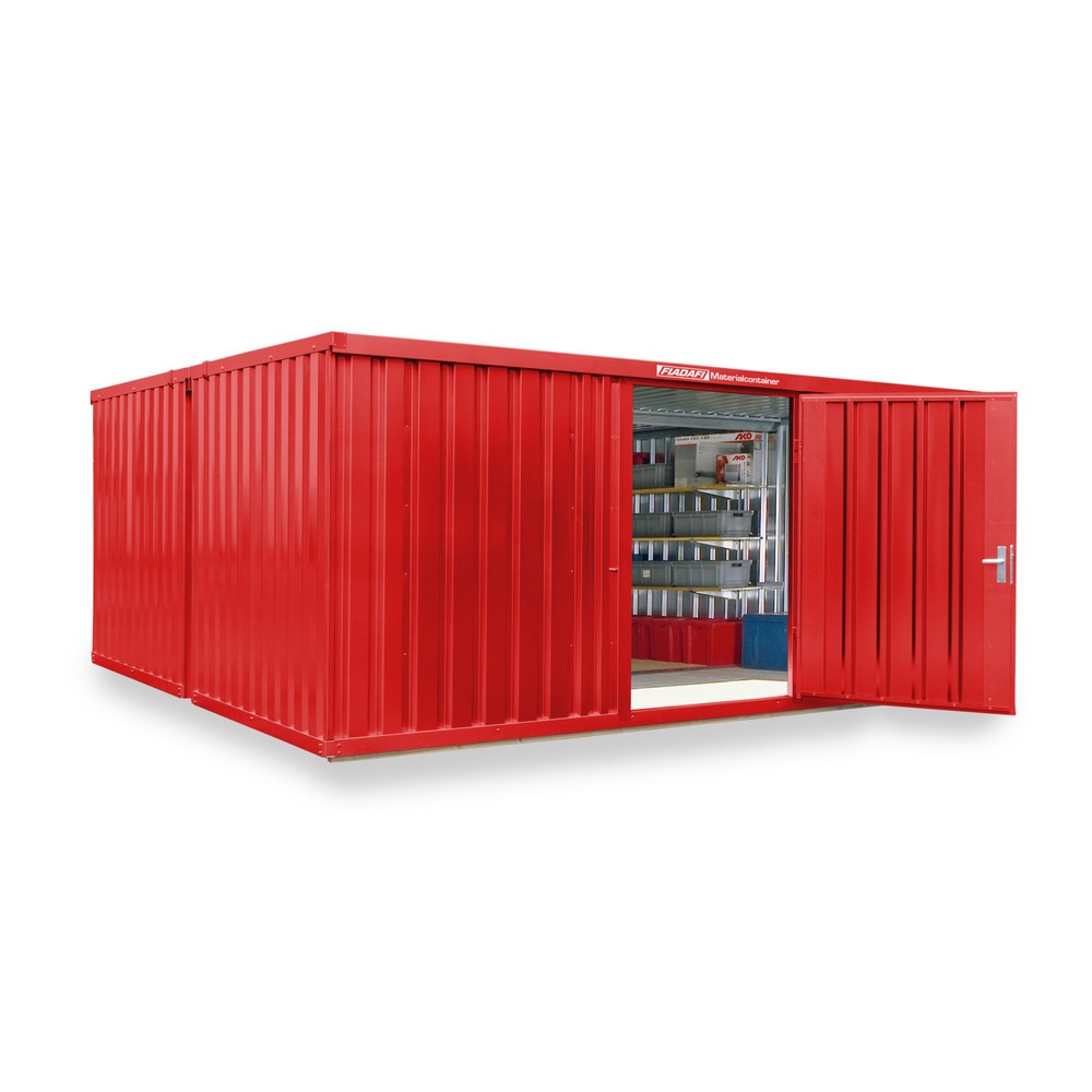 Zdjęcie produktu nr 1: Kompozycja kontenera materiałowego FLADAFI®, lakierowana, 2 moduły, wys. × szer. × gł. 2150 × 5080 × 4340 mm, wstępnie zmontowana, podłoga drewniana, kolor ogniście czerwony