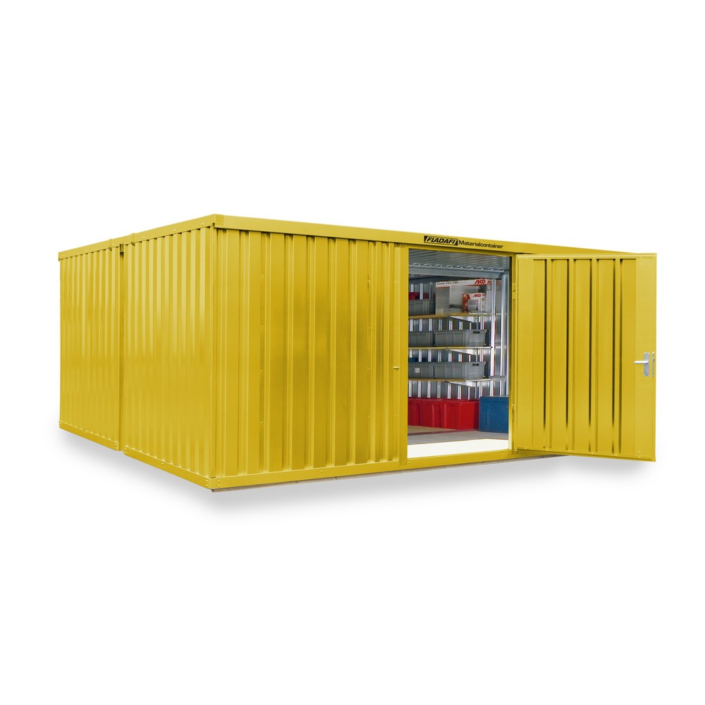 Zdjęcie produktu nr 1: Kompozycja kontenera materiałowego FLADAFI®, lakierowana, 2 moduły, wys. × szer. × gł. 2150 × 5080 × 4340 mm, wstępnie zmontowana, podłoga drewniana, kolor sygnałowy żółty