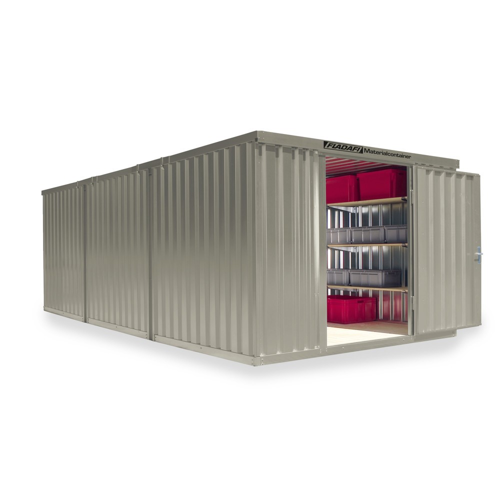 Zdjęcie produktu nr 1: Kompozycja kontenera materiałowego FLADAFI®, lakierowana, 3 moduły, wys. × szer. × gł. 2150 × 3050 × 6520 mm, wstępnie zmontowana, podłoga drewniana, kolor szarobiały