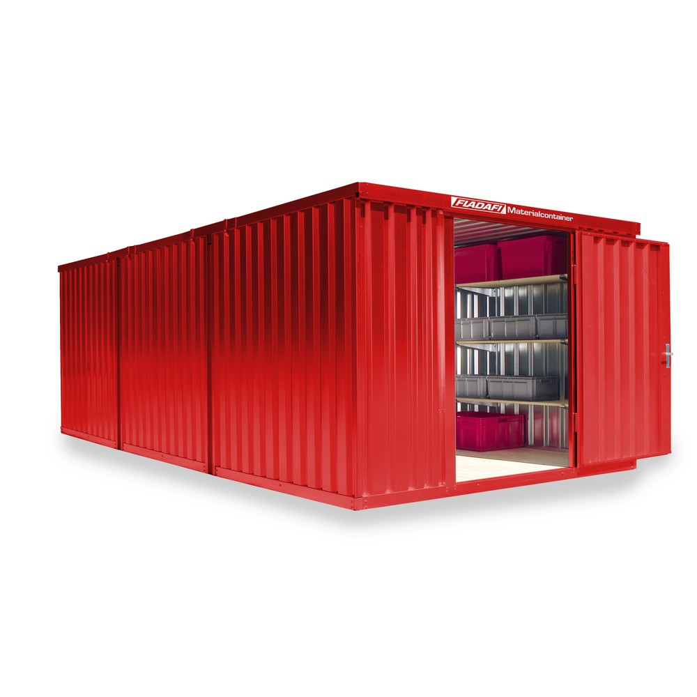 Zdjęcie produktu nr 1: Kompozycja kontenera materiałowego FLADAFI®, lakierowana, 3 moduły, wys. × szer. × gł. 2150 × 3050 × 6520 mm, wstępnie zmontowana, podłoga drewniana, kolor ogniście czerwony